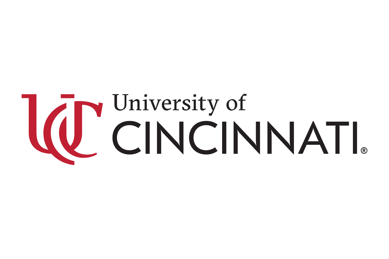 University of Cincinnati horizontal lockup, black/red variant, cell 34