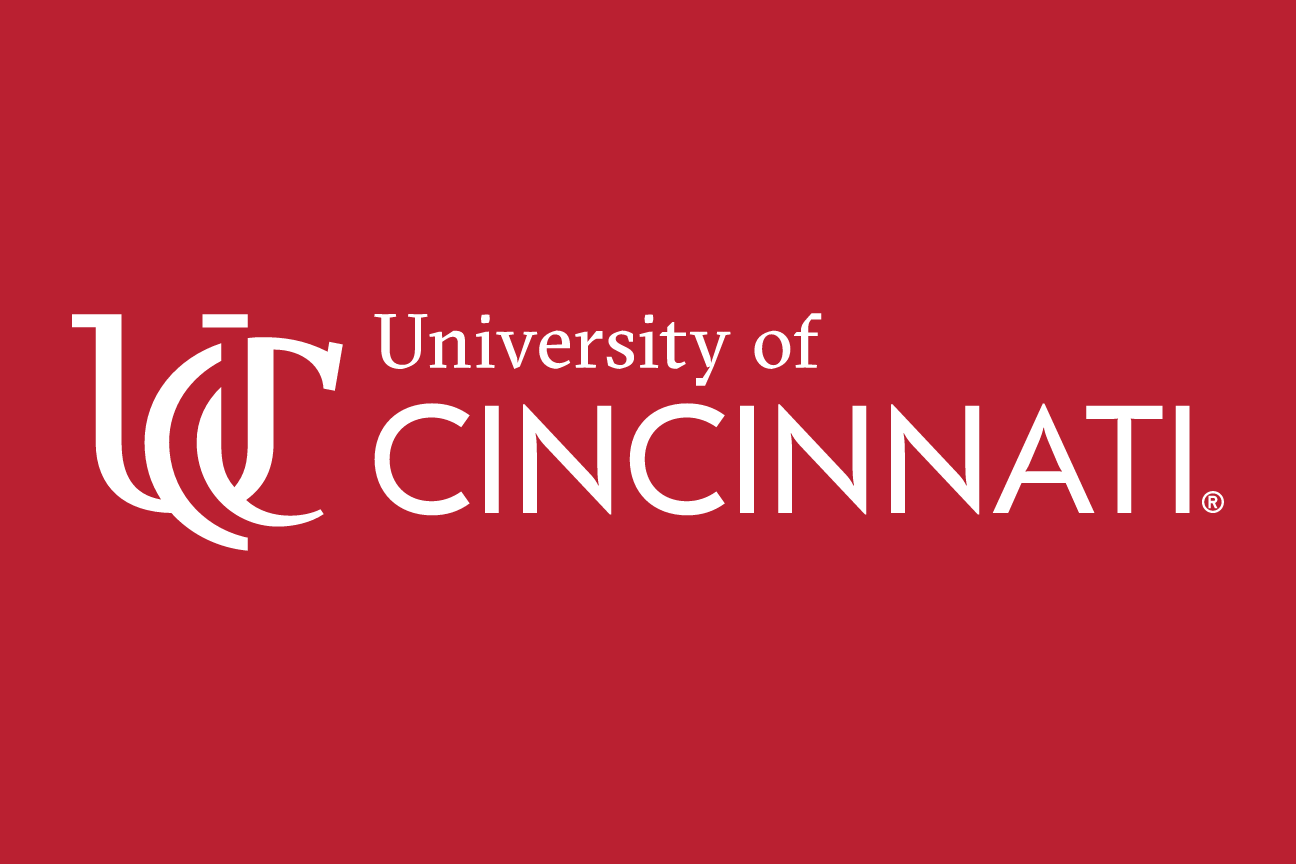 University of Cincinnati horizontal lockup, white/red on red variant, cell 35