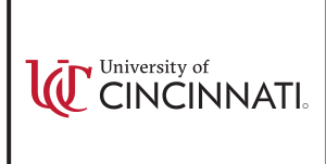 University of Cincinnati horizontal lockup, black/red variant, cell 34