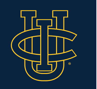 UCI monogram, gold outline on blue variant, cell 46
