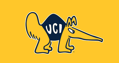anteater mascot with UCI, blue on gold variant, cell 66