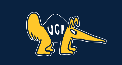 anteater mascot with UCI, gold on blue variant, cell 67