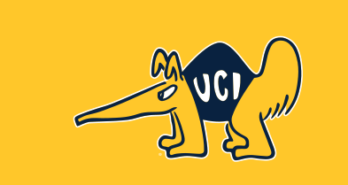 anteater mascot with UCI, gold outline on gold variant, cell 71