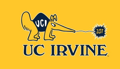 anteater mascot with UCI IRVINE, blue on gold variant, cell 76