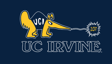 anteater mascot with UCI IRVINE, gold on blue variant, cell 77