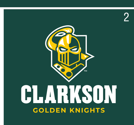 mascot head with Clarkson Golden Knights wordmark, full color on green variant, cell 2