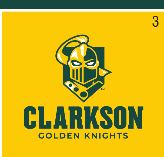 mascot head with Clarkson Golden Knights wordmark, full color on yellow variant, cell 3