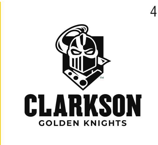 mascot head with Clarkson Golden Knights wordmark, black and white variant, cell 4
