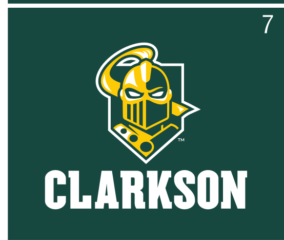 mascot head with Clarkson wordmark, full color on green variant, cell 7
