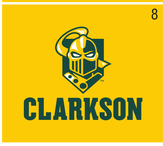 mascot head with Clarkson wordmark, full color on yellow variant, cell 8