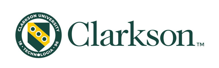 Clarkson University logo, horizontal, solid seal, black variant, cell 62