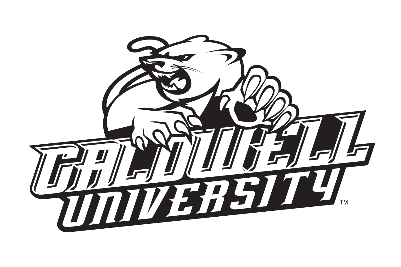 Cougar mascot with Caldwell University wordmark, 1-color variant, cell 24