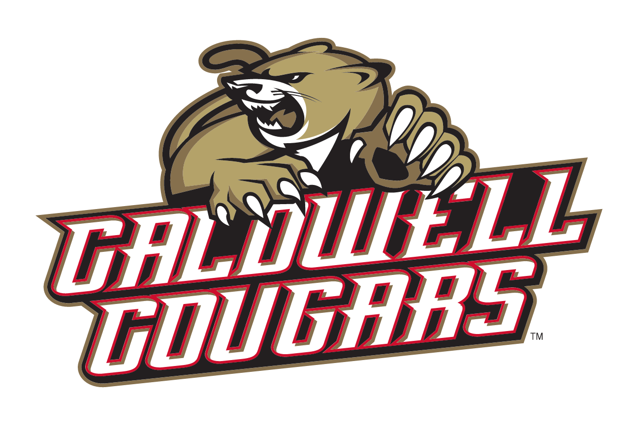 Cougar mascot with Caldwell Cougars wordmark, 2-color variant, cell 28