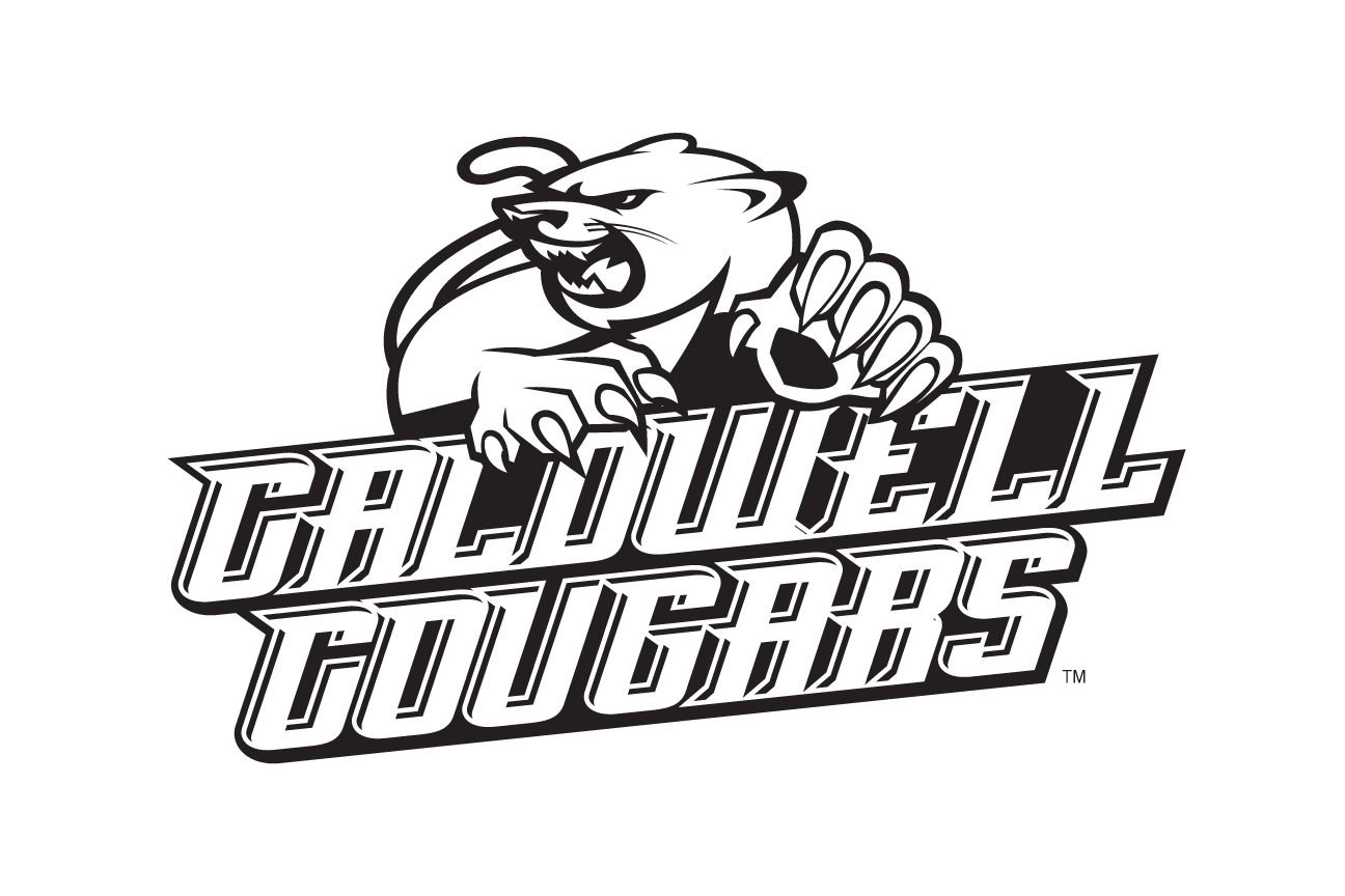 Cougar mascot with Caldwell Cougars wordmark, 1-color variant, cell 30
