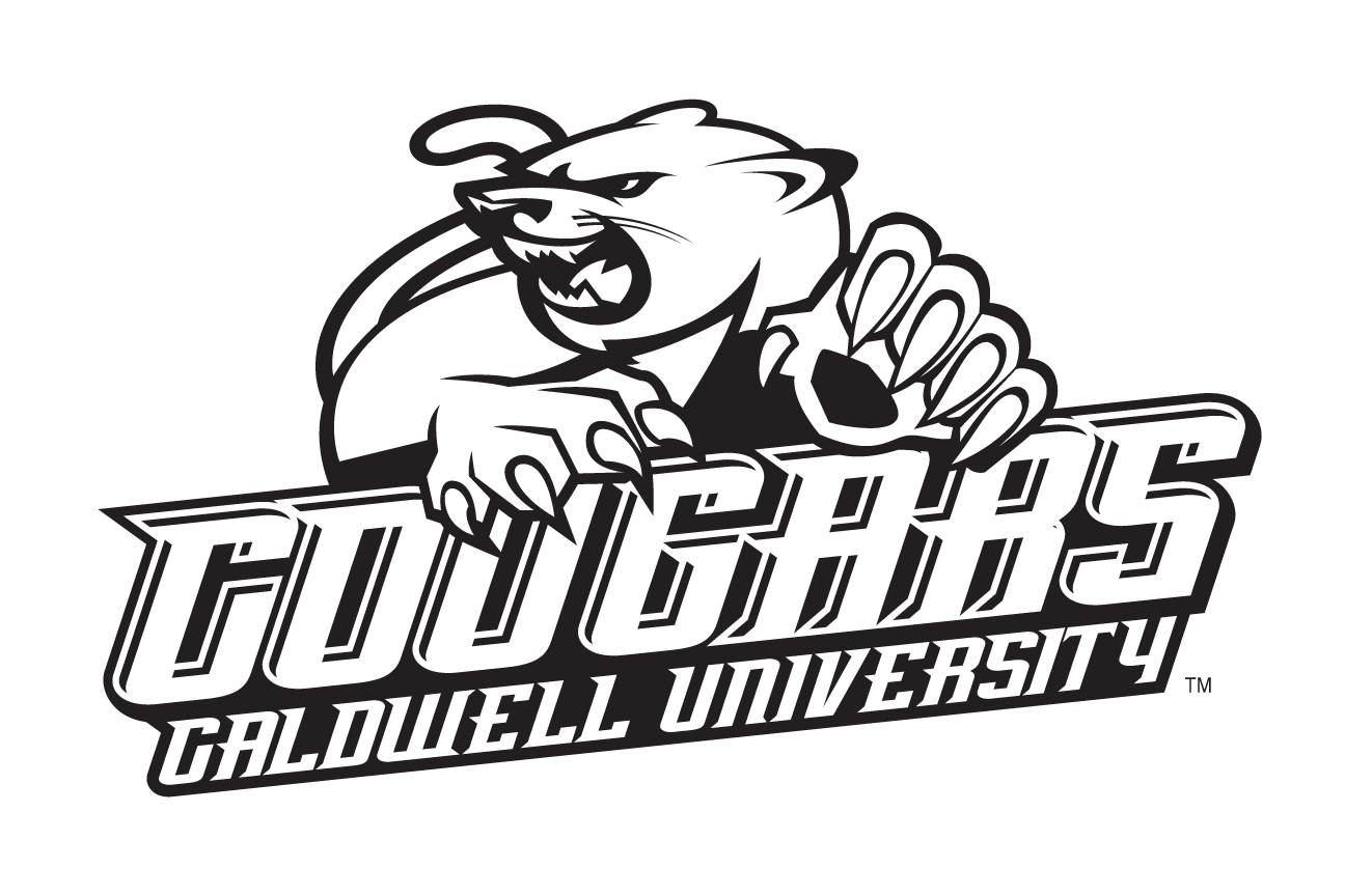 Cougar mascot with Cougars Caldwell University wordmark, 1-color variant, cell 36