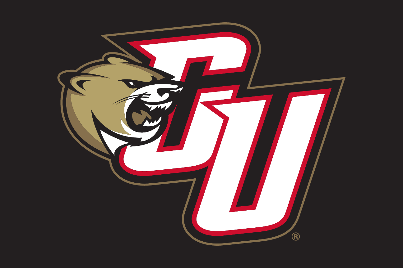 CU lettermark with cougar head, red/black, head right, on dark variant, cell 69