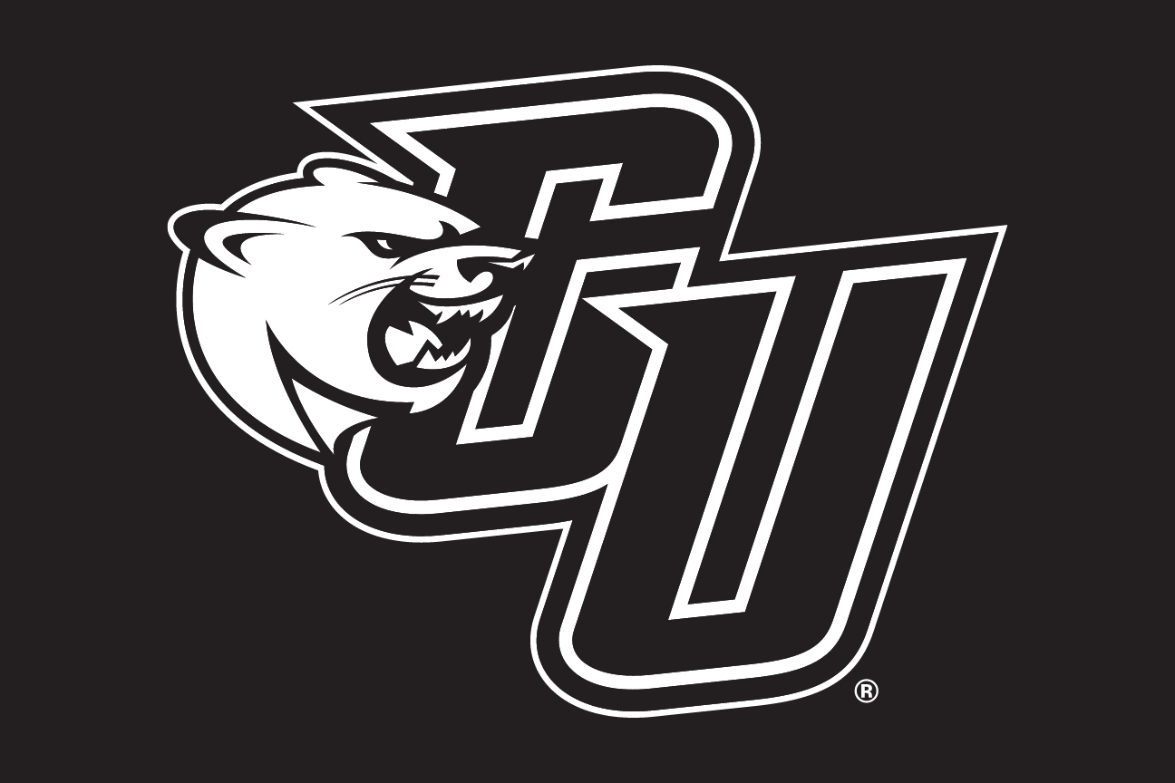 CU lettermark with cougar head, black/white, head right, on dark variant, cell 71