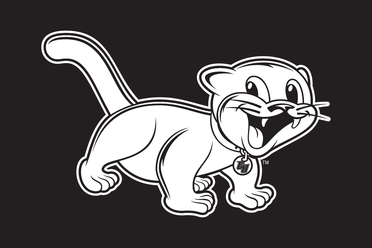 youth cougar mascot, full body, black/white on dark variant, cell 87