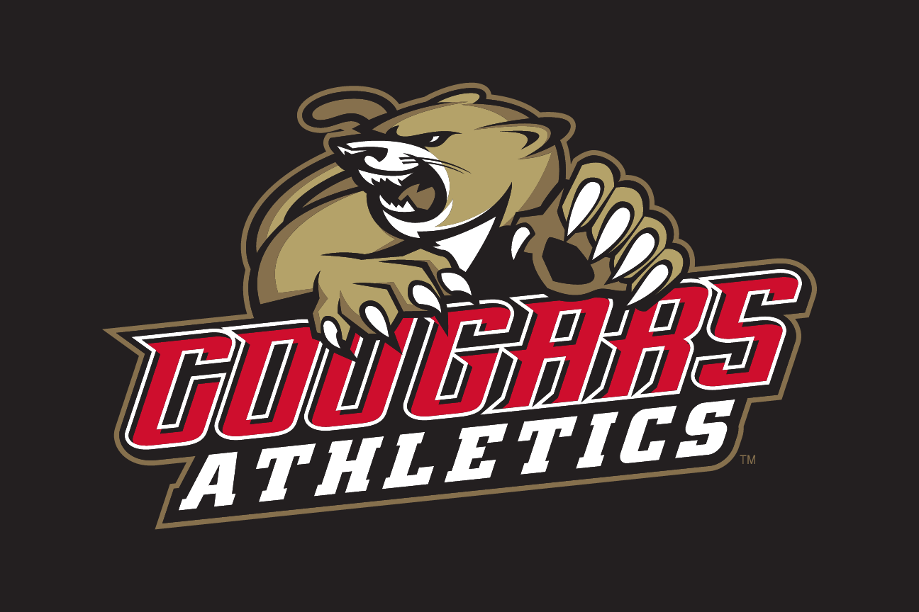 Cougars Athletics wordmark with head, color on dark variant, cell 93
