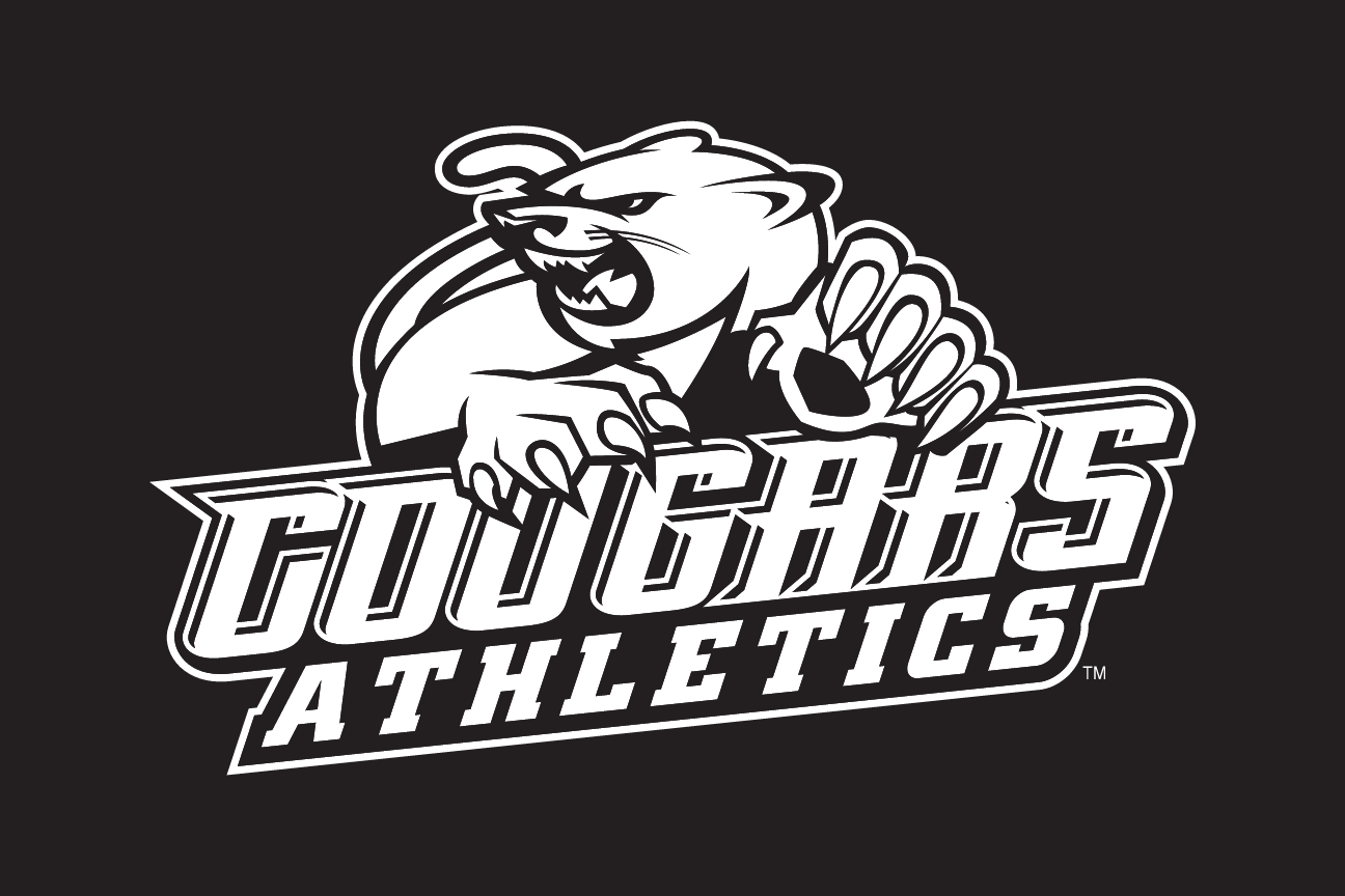 Cougars Athletics wordmark with head, black/white on dark variant, cell 95