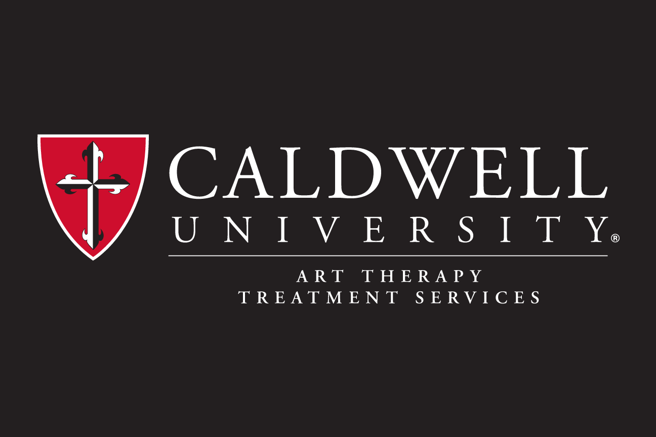 Caldwell University logo with Art Therapy Treatment Services, red/white on black variant, cell 103