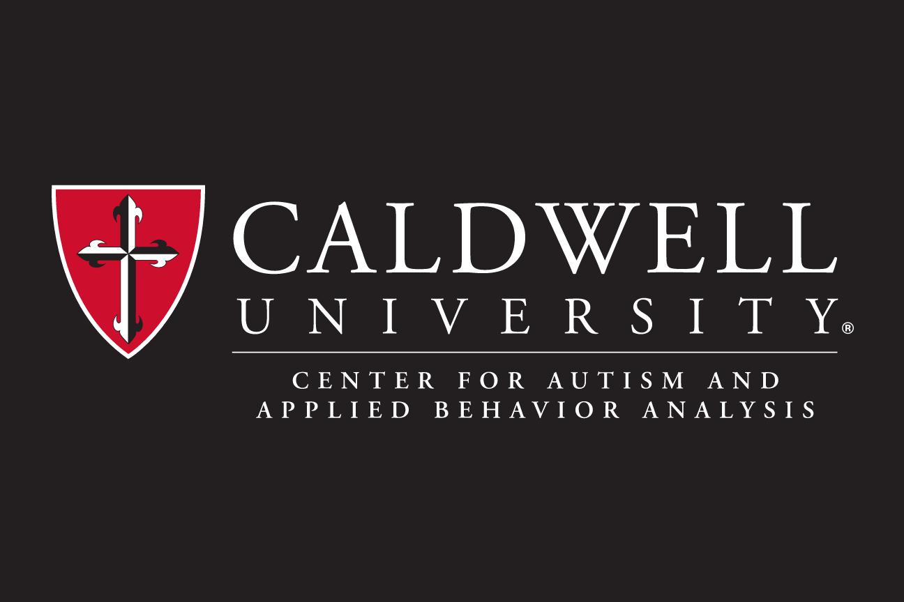 Caldwell University logo with Center for Autism and Applied Behavior Analysis, red/white on black variant, cell 127