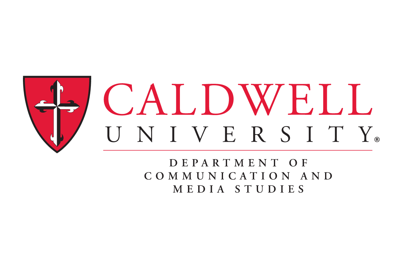 Caldwell University Communication and Media Studies logo, red/black on white variant, cell 140