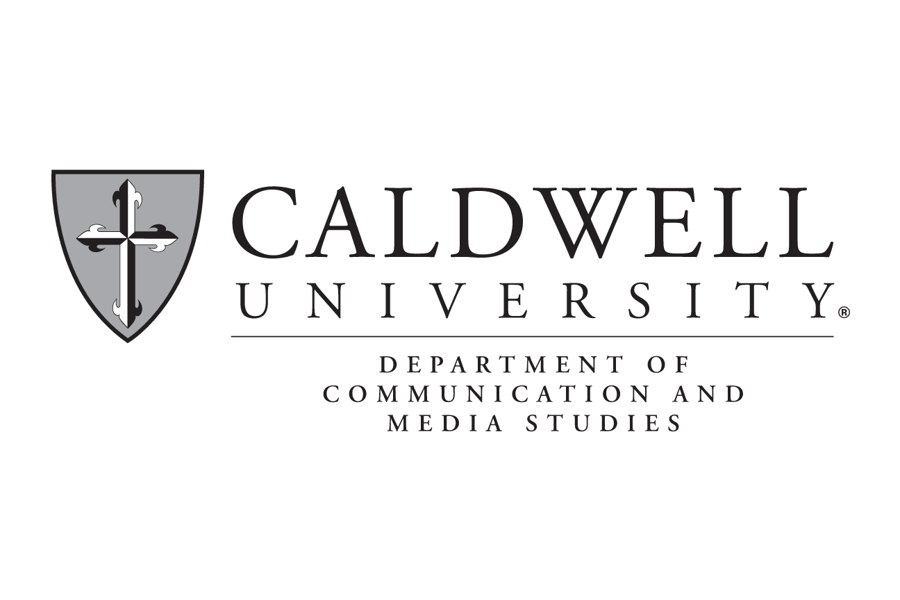 Caldwell University Communication and Media Studies logo, grey/black on white variant, cell 142