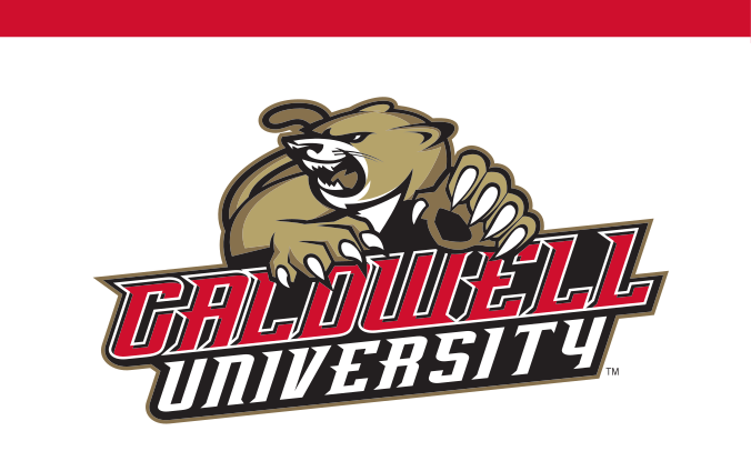 Cougar mascot with Caldwell University wordmark, full color variant, cell 20