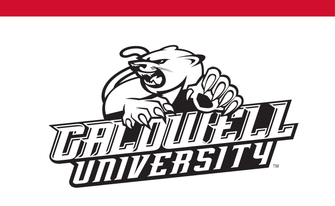 Cougar mascot with Caldwell University wordmark, 1-color variant, cell 24