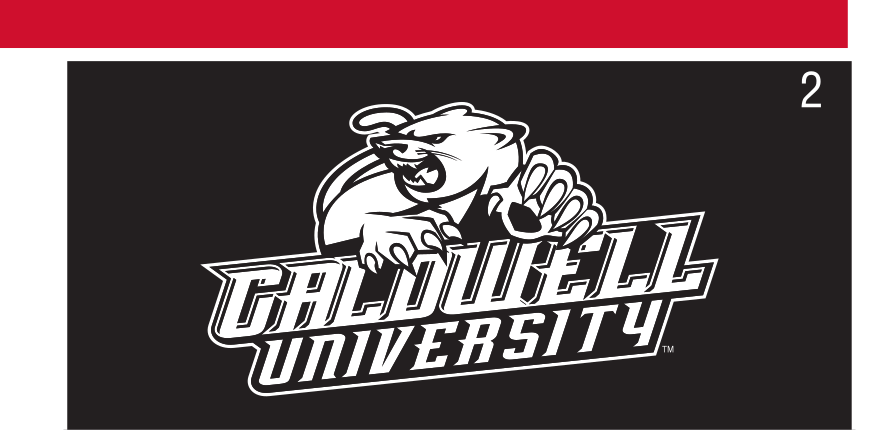 Cougar mascot with Caldwell University wordmark, 1-color reverse variant, cell 25