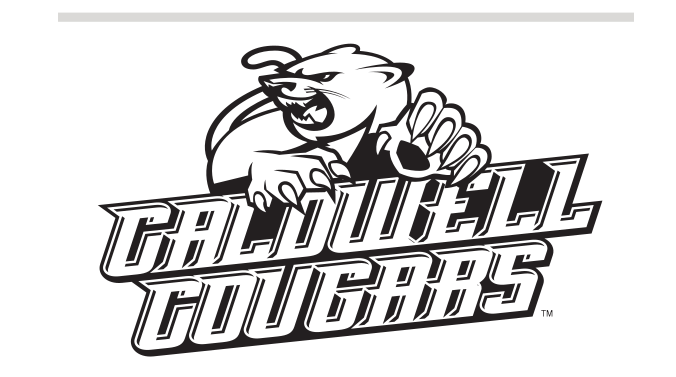 Cougar mascot with Caldwell Cougars wordmark, 1-color variant, cell 30