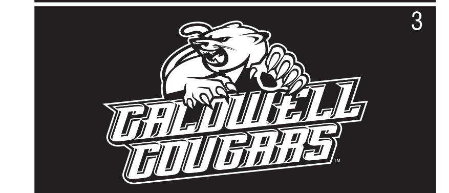 Cougar mascot with Caldwell Cougars wordmark, 1-color reverse variant, cell 31
