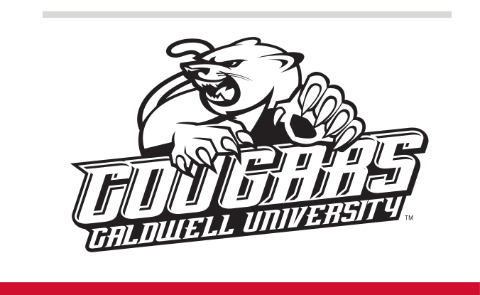 Cougar mascot with Cougars Caldwell University wordmark, 1-color variant, cell 36
