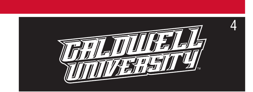 Caldwell University wordmark, arched 1-color reverse variant, cell 43