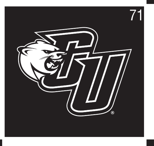 CU lettermark with cougar head, black/white, head right, on dark variant, cell 71