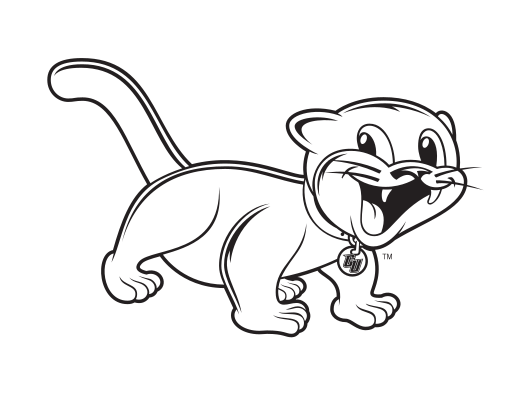 youth cougar mascot, full body, black/white variant, cell 86