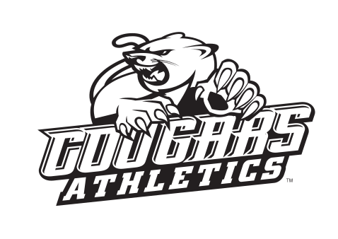 Cougars Athletics wordmark with head, black/white variant, cell 94