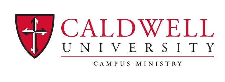 Caldwell University logo with Campus Ministry, red/black on white variant, cell 108