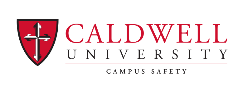 Caldwell University logo with Campus Safety, red/black on white variant, cell 114