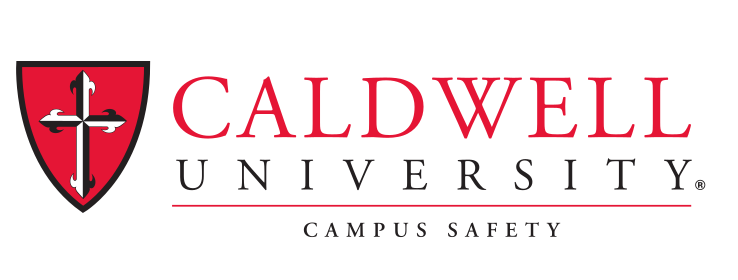 Caldwell University logo with Campus Safety, red/black on white variant, cell 116