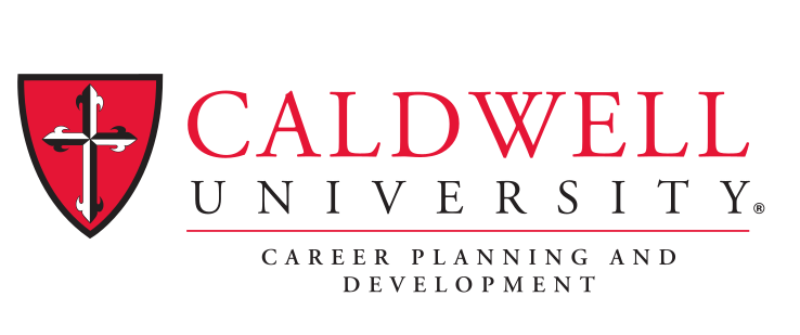 Caldwell University logo with Career Planning and Development, red/black on white variant, cell 122