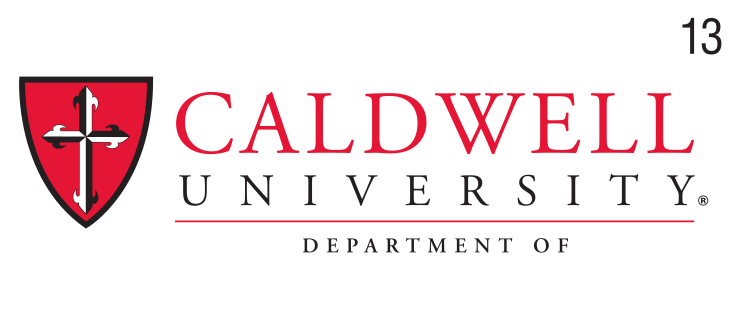Caldwell University logo with Department of Applied Behavior Analysis, red/black on white variant, cell 134