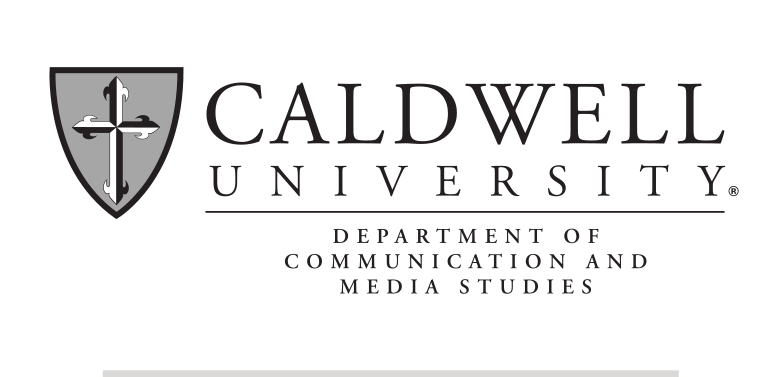 Caldwell University Communication and Media Studies logo, grey/black on white variant, cell 142