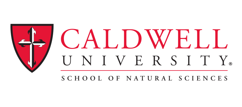 Caldwell University School of Natural Sciences logo, red and black on white variant, cell 224
