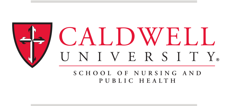Caldwell University School of Nursing and Public Health logo, red and black on white variant, cell 230