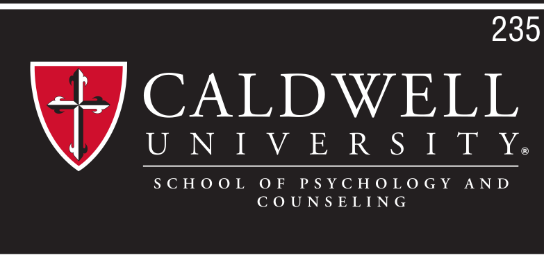 Caldwell University School of Psychology and Counseling logo, full color on black variant, cell 235