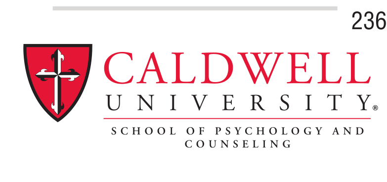 Caldwell University School of Psychology and Counseling logo, red and black on white variant, cell 236