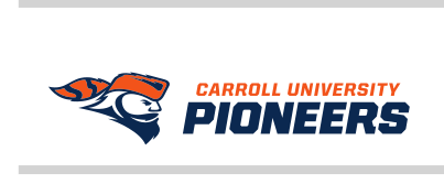 Pio Pete mascot head with horizontal wordmark, orange/blue variant, cell 7