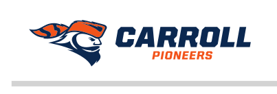 Pio Pete mascot head with horizontal wordmark, orange/blue variant, cell 31